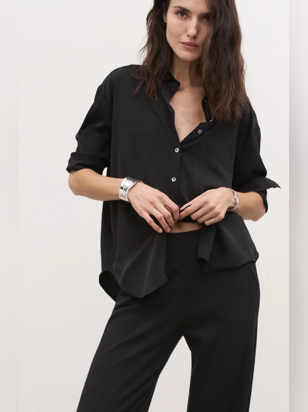 NWOT AYR The Deep End Black Heavy Silk Button Down Shirt Small
